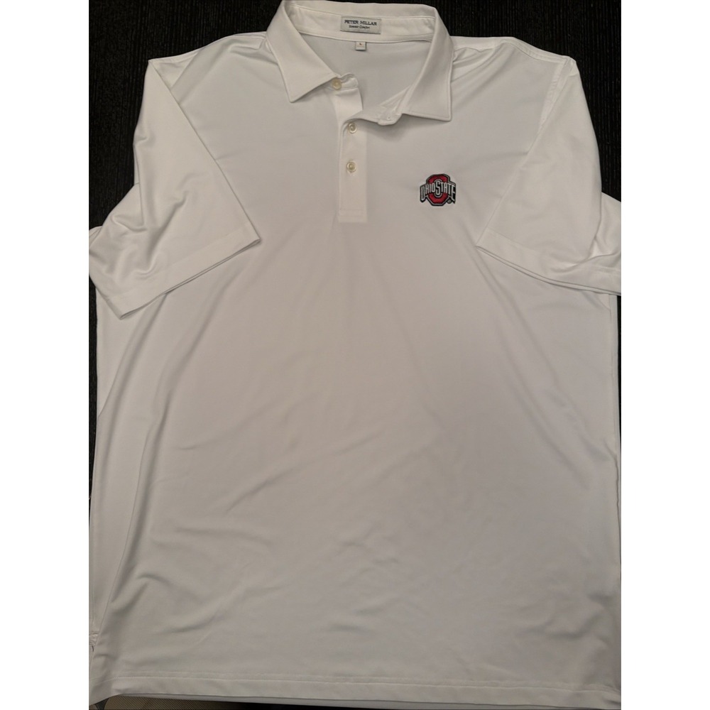 Peter Millar Summer Comfort Ohio State Buckeyes White Polo Mens L (D)
